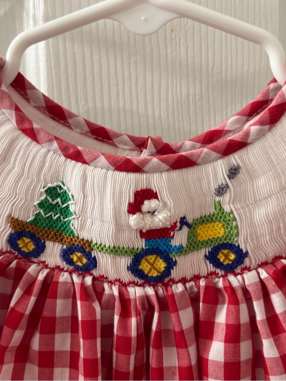 Mom & Me Girls Red White Christmas Gingham Plaid Smoked Embroidered Romper Sz 2T - Picture 4 of 9